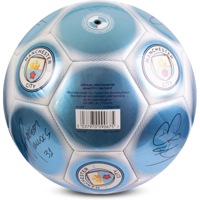 Офіційний футбольний м'яч Hy-Pro Classic Signature Манчестер Сіті, розмір 5, металевий, для тренувань і матчів, синьо-білий, для дітей і дорослих, колекційний сувенір