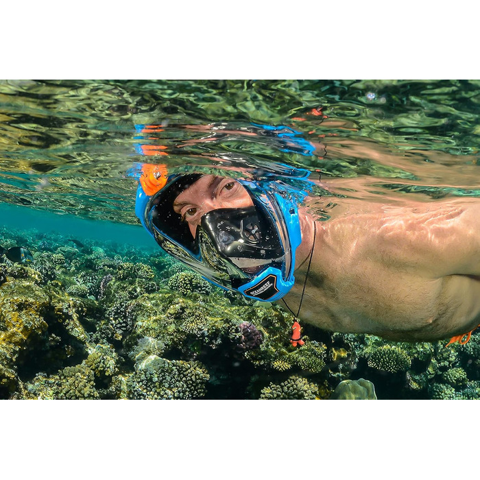 Маска для снорклінгу OCEAN REEF Aria QR з трубкою - повна маска для підводного плавання, 180° огляд (Medium/Large, блакитна)
