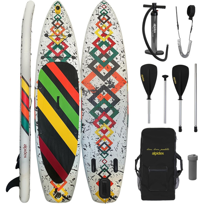 Надувна SUP-дошка ALPIDEX 320x76x15 см, комплект: весло, насос, рюкзак, плавники, ремкомплект, тримач, вантаж до 200 кг, легка та міцна
