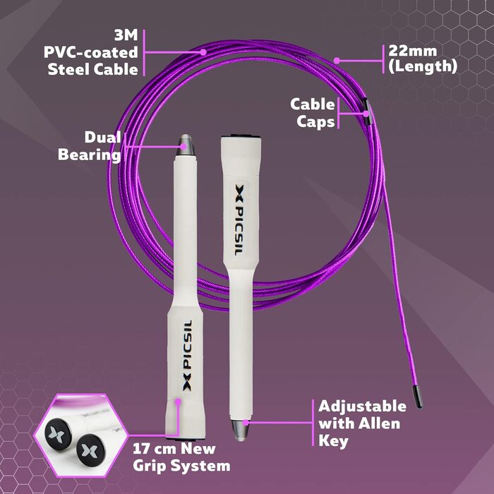 Скакалка Picsil Sphinx Speed для кроссфіту, фітнесу та боксу, легка і міцна, професійна з подвійним підшипником, високоякісні матеріали (біла)
