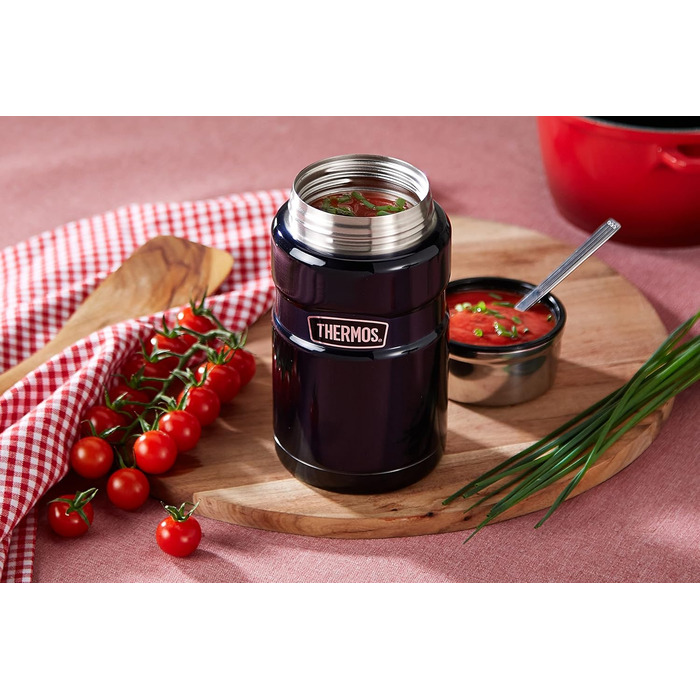 Термос STAINLESS KING для їжі чорний матовий 0,47л - нержавіюча сталь, абсолютно герметичний, зберігає їжу гарячою 9 годин та холодною 14 годин, з відкидним ложкою, без BPA (Midnight Blue Polished, 0,71 л)