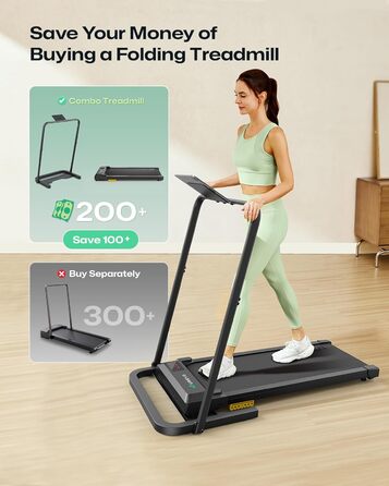 UREVO Smart Walking Pad: компактний біговий килимок під стіл з двома амортизаторами, додаток для фітнесу з аналітикою та режимом MIIT, керування пультом або додатком для дому/офісу (чорний)