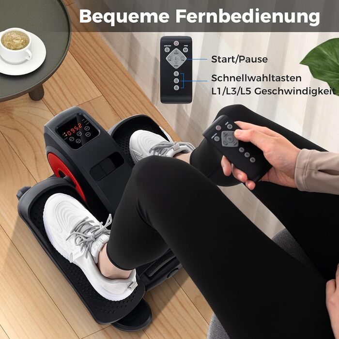 Еліптичний тренажер COSTWAY Mini під стіл, електричний з LED-дисплеєм та пультом, для дому, портативний, червоний