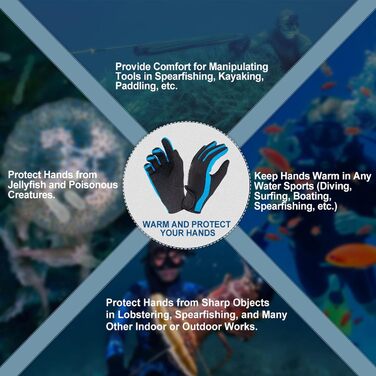 Рукавички XUKER з неопрену, 1,5 мм для дайвінгу, снорклінгу, веслування, серфінгу, каякінгу, кану, підводного полювання, катання на лижах та інших водних видів спорту (1,5 мм, S)