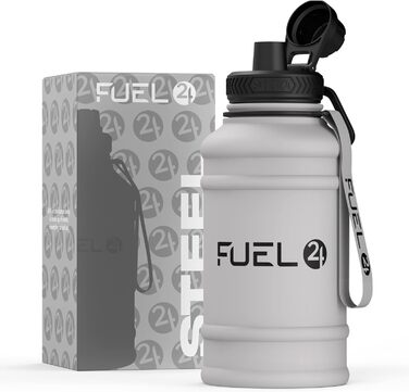 Fuel24 потужна пляшка для води з нержавіючої сталі 1,3 л та 2,2 л, герметична та BPA-free, спортивна фляга для фітнесу, спортивний металевий глечик для дорослих, 1,3 л, сіра