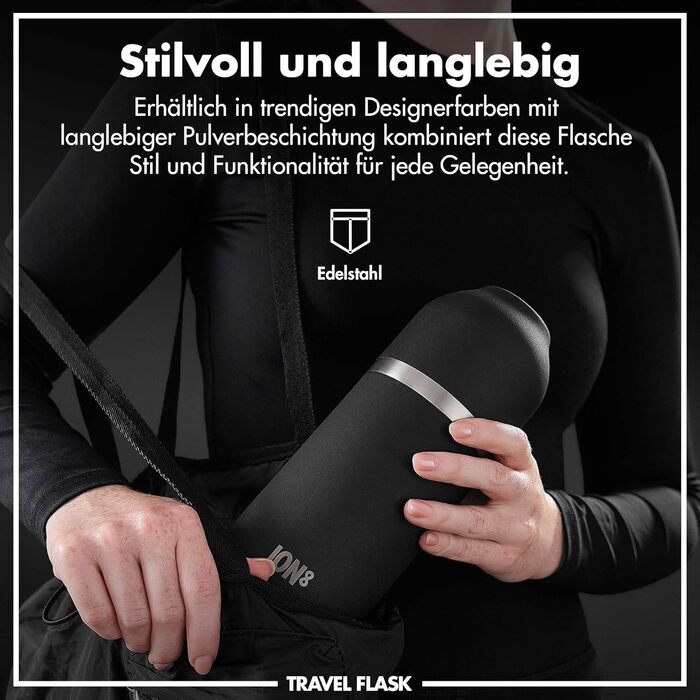 Термос ION8 з вакуумною ізоляцією ThermoShield для гарячих та холодних напоїв, великий ізольований стакан 2 чашки, магнітна кришка, м'яке дно, стильний та екологічний, чорний