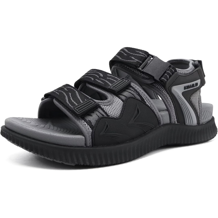 Чоловічі трекінгові сандалі KuaiLu: зручні, ортопедичні, для підтримки стопи при фасціїтісу, літні, легкі, відкриті, з регулюванням на липучці (44 EU, чорно-сірий)