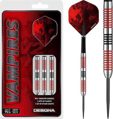Дротики для дартсу Designa Vampires V2 M2, сталевий наконечник, стандартні та персоналізовані, 21г/23г/25г