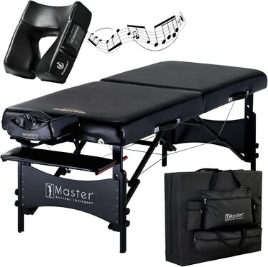 Складаний масажний стіл Master Massage Galaxy 76 см з дерева, чорний, з музичним подушкою-динаміком для косметології, масажу і терапії