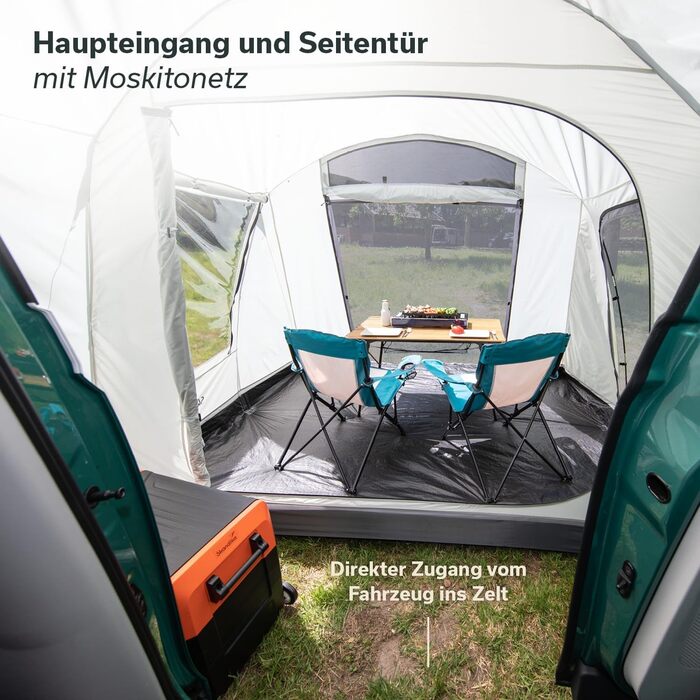 Намет Skandika Tunnelzelt Camper Tramp Protect для кемпінгу 2-4 особи, сірий | Водонепроникний намет з інтегрованою підлогою, москітною сіткою, для фургонів, мінівенів, подорожей