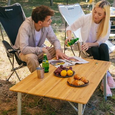 Складаний столик KingCamp з бамбука з UV-захистом, регульована висота, для кемпінгу, саду, грилю, пікніка, офісу (100x72 см/120x70 см), 3 рівня висоти - 100x65 см