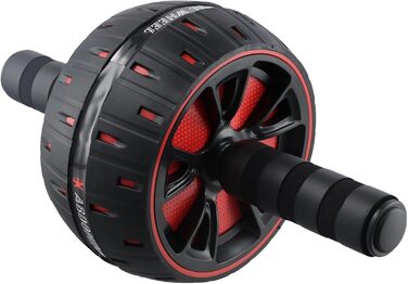 Тренажер для преса AB Roller, ролик для живота з килимком, ультраширокий, домашній фітнес, чорний+червоний