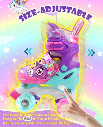 Дитячі ролики Єдиноріг для дівчаток та хлопчиків, регульовані розміри, світлові колеса, ролики-човники для початківців, фіолетовий колір