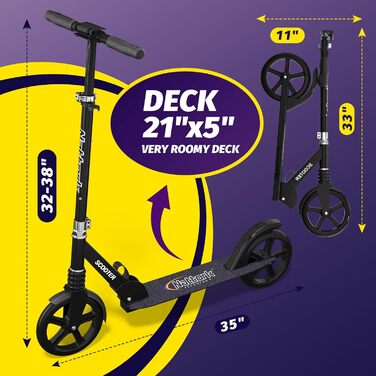 Kick Scooter Nattork з регульованим кермом та амортизатором - для підлітків та дорослих, 220lb, Navy Blue