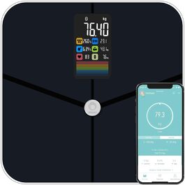 Fitleap Вага з аналізом жиру та м'язів до 180 кг, великий дисплей, додаток, персональна вага для великих стоп, темно-синя