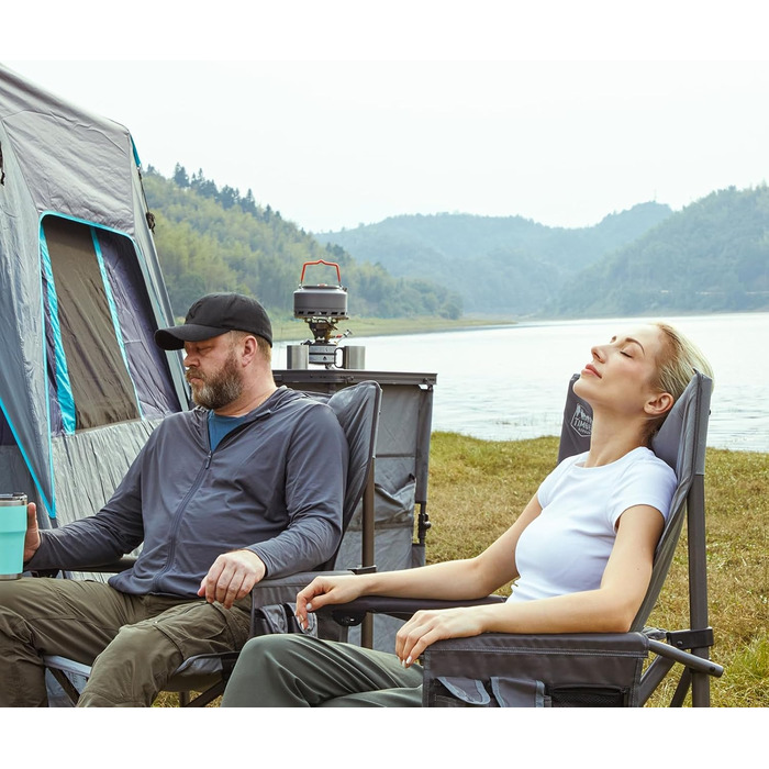 Крісло для кемпінгу Timber Ridge, складне, XXL, 230 кг, широке сидіння 62 см, висока спинка, підсклянник, міцні підлокітники для кемпінгу, пікніка, саду та балкону