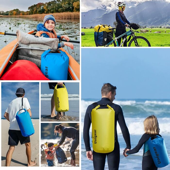 Водонепроникний мішок Unigear Dry Bag 2L/5L/10L/20L/40L – рюкзак, сумка для риболовлі, каякінгу, плавання, кемпінгу та пляжу (40L, світло-блакитний)