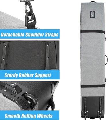 Чохол для сноуборду Tyronal з колесами, 160 см, міцний поліестер 600D, для одного сноуборду та черевиків