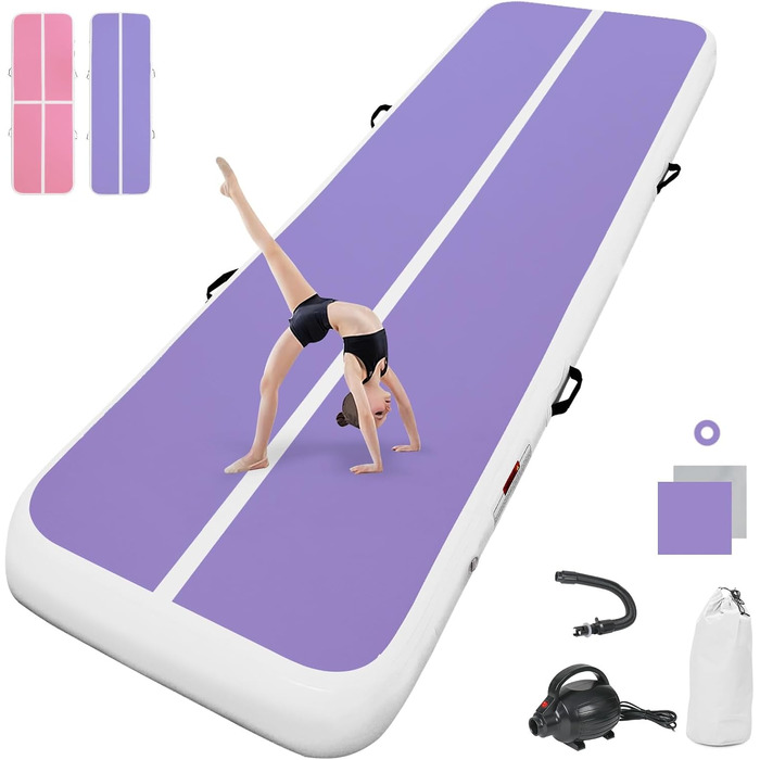 AirTrack Мат для гімнастики з електричною помпою, 10-600 см заввишки, 2-5 м завдовжки. Килимок для акробатики, йоги, кемпінгу, тренувань. Зелений (Deep pinkpurple, 200*100*10CM)
