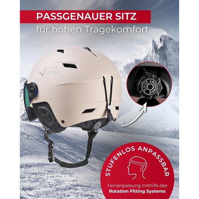 Чорний гірськолижний шолом BLACK CREVICE Kirchberg з візором та вентиляційними отворами - дихаючий шолом для чоловіків та жінок, колір simply taupe 2, розмір L (58-61 см)