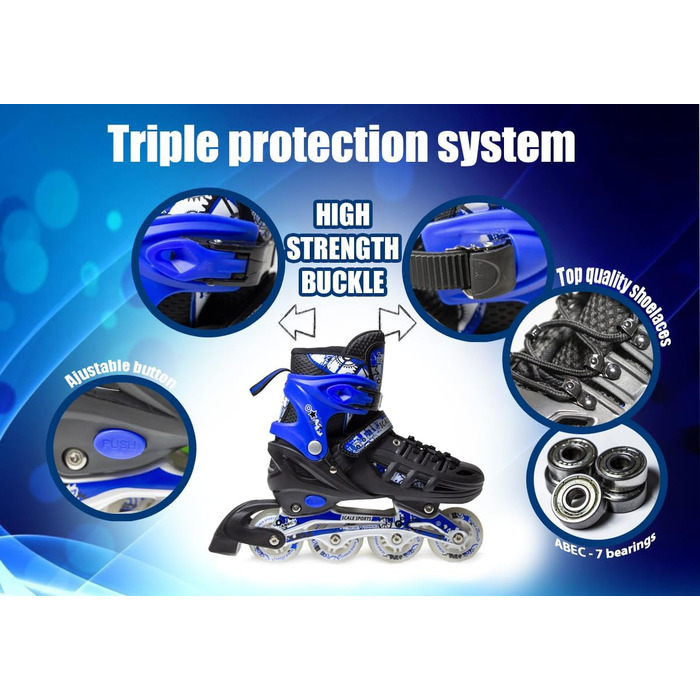 Дитячі ролики-кольоротки з підсвічуванням – ролики для катання для дітей чорно-білі (чорно-сині, розмір M)