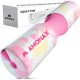 Amonax Подушка для штанги, товста шийна накладка з екошкіри, для присідань, хіп-трасту та фітнесу, рожева камуфляж