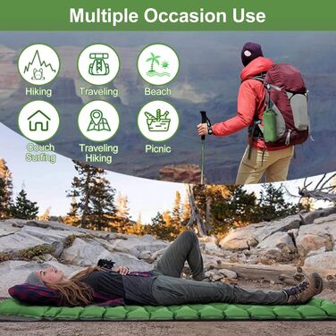 Саморозгортальний килимок для кемпінгу Podazz - ультралегка спальна матрац з подушкою, 10 см товщина, водонепроникний, з вбудованим насосом для туризму (блакитний)