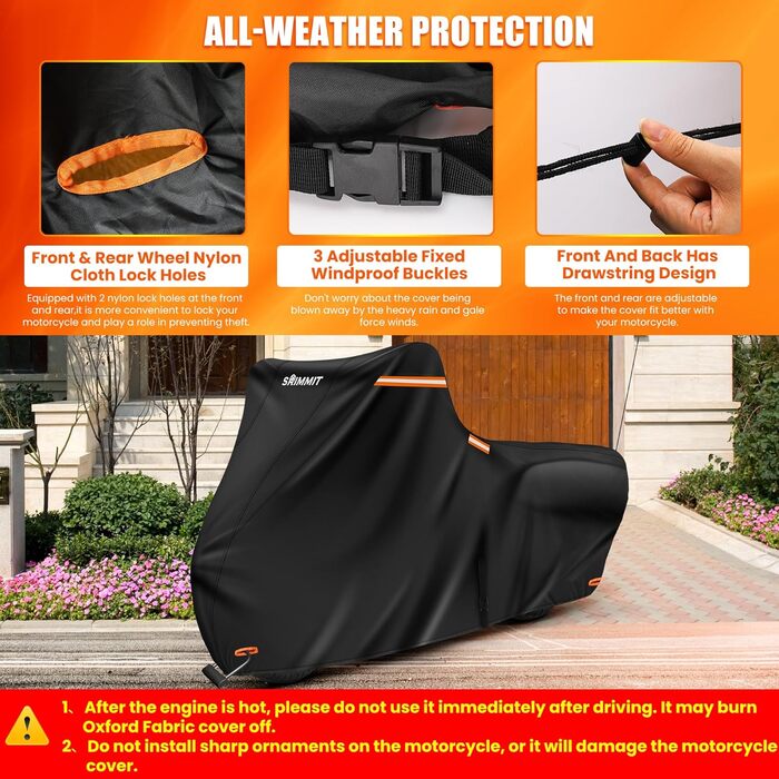 Водонепроникний чохол для мотоцикла Motorrad Plane, 420D, зимовий, для туристичних моделей, захист від UV, дощу та пилу, Deluxe Edition (Side Box 274x111x142CM, чорний)