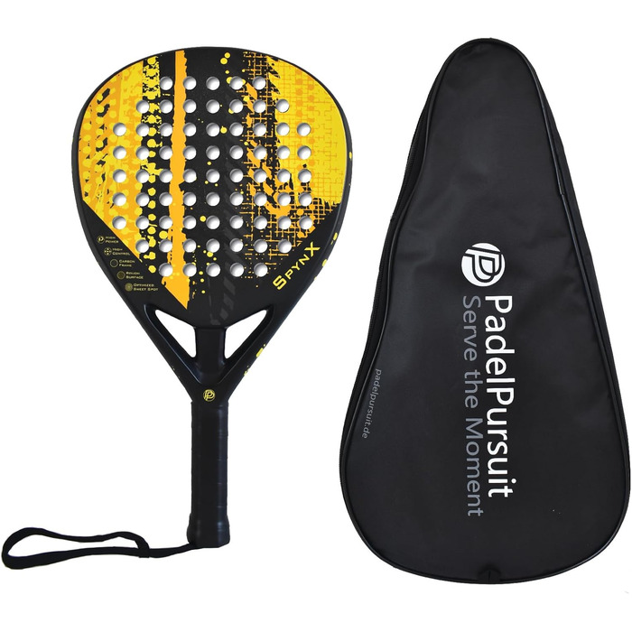 Плекачка для падел-тенісу PadelPursuit SpynX з 100% карбону, спеціальне покриття для кращого обертання, ракетка для чоловіків та жінок - 360г, легка та довговічна, чохол у подарунок