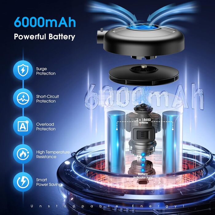SUPPOU Електричний повітряний насос 6-в-1, портативний акумуляторний насос 6000mAh для матраців, басейнів, човнів - чорний