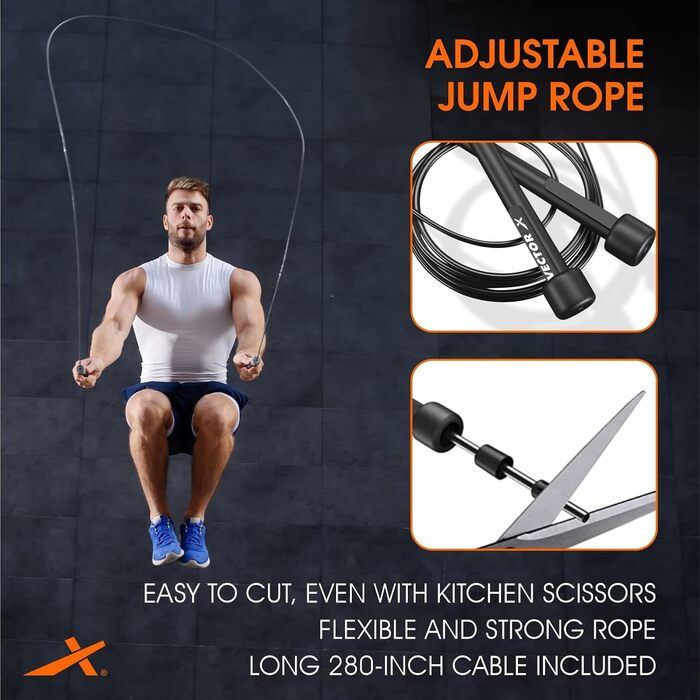 Скакалка Vector X VXF 684 для кардіотренувань та схуднення | Міцний нейлон, регульована довжина | Чоловіча та жіноча