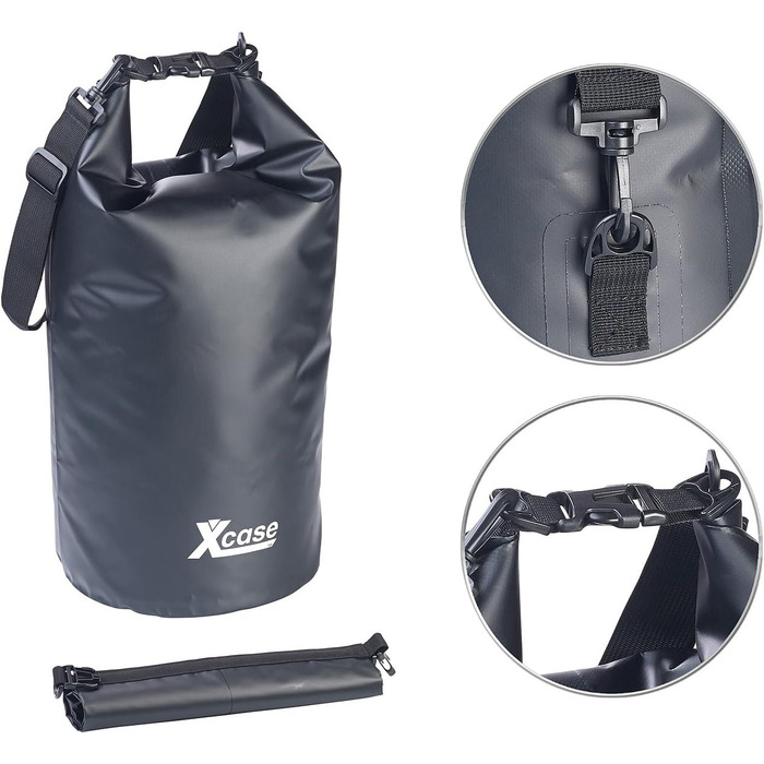 Водонепроникний Packsack Xcase: міцний мішок для спорядження, 20л, чорний. Ідеально для водного спорту, подорожей та зберігання.