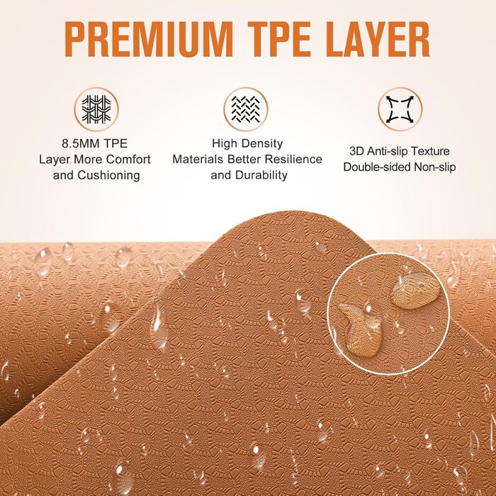 Килимок для йоги Marjar з неслизьким покриттям, фітнес-килимок для занять спортом та йогою, 183 x 61 x 0.6-1 см, помаранчевий