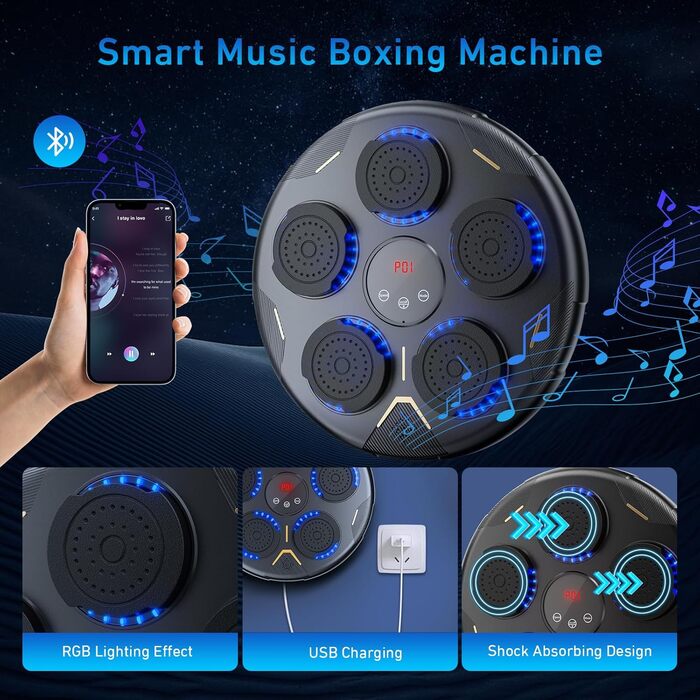 LED боксерський тренажер Wildfun з рукавичками, настінне кріплення, Bluetooth, 9 режимів швидкості, підрахунок ударів, для дорослих та дітей, спорт та зняття стресу