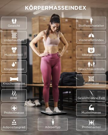 Ваги Flybunny для вимірювання складу тіла: жир, м'язи, BMI, пульс, вода, білок, кістки. Цифрові ваги для людей. Білий & Чорний колір
