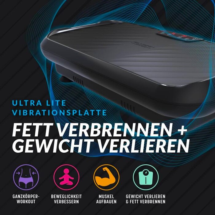 Платформа вібраційна Bluefin Fitness C Ultra Lite для тренувань вдома, м'язової стимуляції та повного тренування тіла, з компактним дизайном і еспандерами, тихий мотор