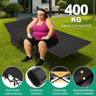 Розкладне ліжко ZIKEBTUY з матрацом, 200 кг, для кемпінгу та відпочинку, 190x71x36 см, з сумкою, сірий/чорний XL