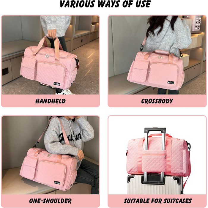 Спортивна сумка для жінок та чоловіків з відділеннями для взуття та мокрих речей, водонепроникна сумка для подорожей, йоги, залу та басейну (Рожева)