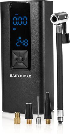 Електричний компресор EASYmaxx 8,5 бар 120 PSI з акумулятором 2000 мАг, ліхтарем і манометром для авто, велосипедів, мотоциклів, м'ячів