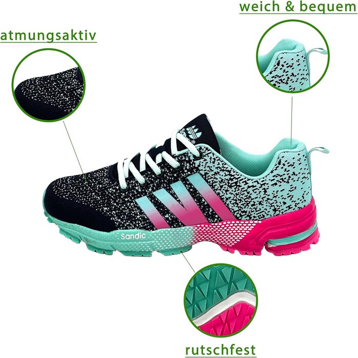 Кросівки для бігу чоловічі та жіночі, спортивні, повсякденні, для активного відпочинку, включаючи великі розміри (39 EU, темно-синій, зелений, фуксія)