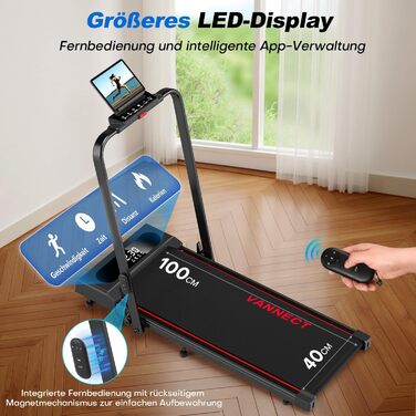 Vannect Walking Pad: Бігова доріжка для дому, 1-12 км/год, регулювання нахилу 9%, тихе, з LCD-дисплеєм, дистанційне керування + додаток, до 150 кг