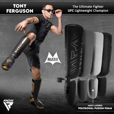 Захисні щитки для гомілки RDX Kara з Maya Hide для муай-тай, кікбоксингу, MMA, карате, BJJ, крав-мага, спарингів, з захистом стопи, шкіряні