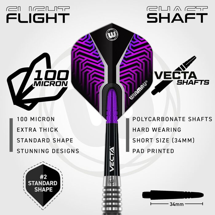 Дартс набір WINMAU Kairos 90% вольфрам, стальні наконечники, професійний, 3 типи, ваги 21г, 23г, 24г, 26г