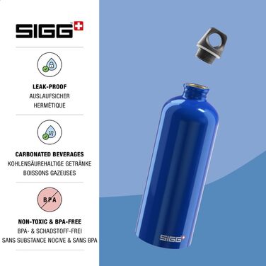 SIGG алюмінієва пляшка для води Traveller 1 л, легка, герметична, підходить для газованих напоїв, BPA-free, темно-синя, кліматично нейтральна
