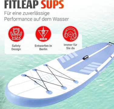 Надувний SUP Борд Fitleap Premium Stand Up Paddle Board - Комплект з насосом, веслом та рюкзаком. Підходить для йоги, серфінгу та водних видів спорту. Для 1 особи.