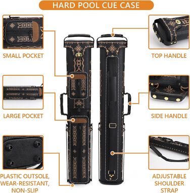 Чохол для бильярдних київ Schwarze Stickerei: на 2 кийки (butt) та 4 шахти (shaft). Жорсткий, зі стійкою. Аксесуари для більярду.