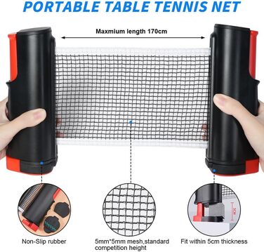 Мережа для настільного тенісу Flintronic, висувна, портативна, 170 см, чорно-червона