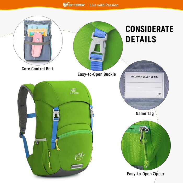 Дитячий рюкзак SKYSPER 15L - легкий та комфортний для хлопчиків та дівчаток (світло-зелений)