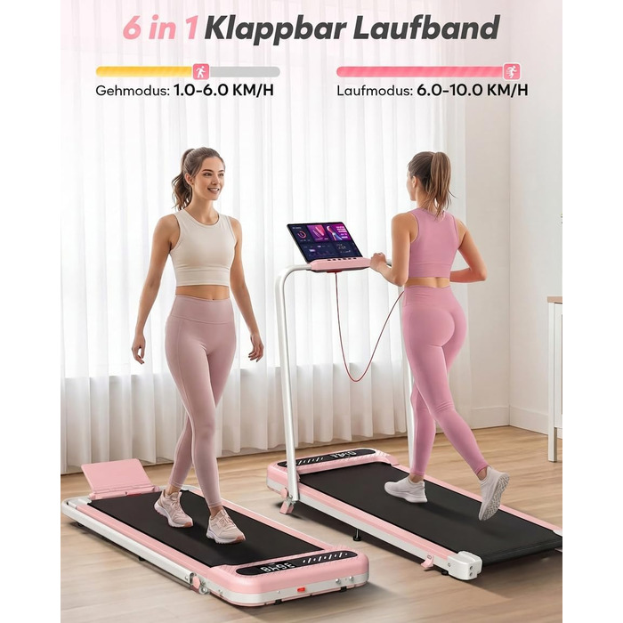 Складана бігова доріжка Cardirun 6-в-1 для дому та офісу, Walking Pad з регулюванням нахилу, 3.0 л.с., LED-дисплей, витримує до 150 кг, без встановлення