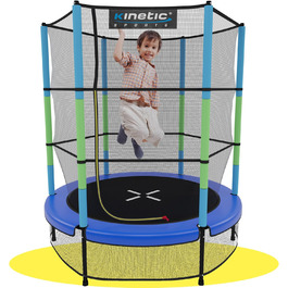 Дитячий батут KINETIC SPORTS 140 см з гумовою підвіскою, захисною сіткою на блискавці, м'яким бортиком і сіткою для підлоги – іграшковий батут для дому